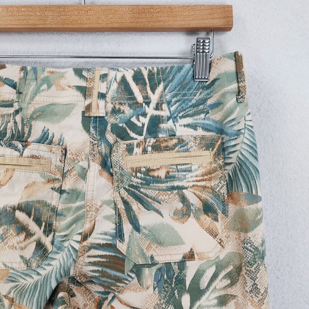 Chicos Pants Womens 00 Tan Green 2 Roll Hem Tropical Mid Rise Cropped Casual - Picture 9 of 11